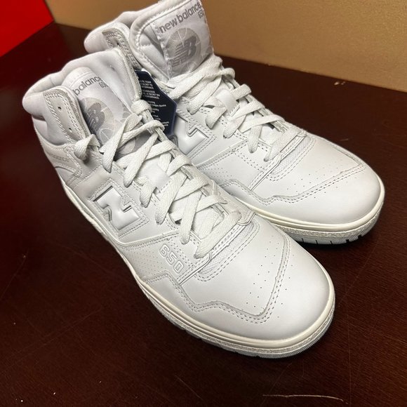 New Balance Mens White 650 BB650RWW Leather Mid Top Lace Up Sneakers Size 9.5D - Picture 2 of 6